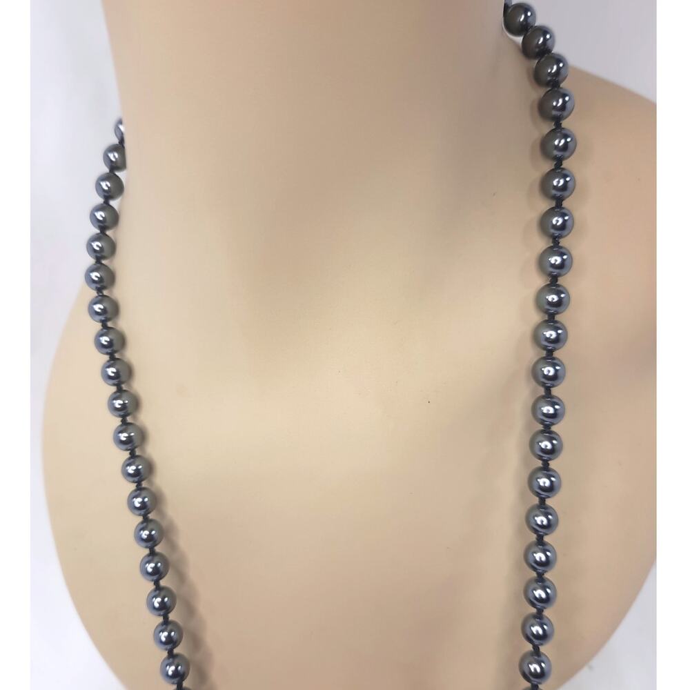 Vintage Black Bronze Tie Pendant Towncraft Gray Hematite Beaded Necklace NEW - Picture 7 of 11